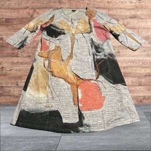 Shana Scoop Neck Geometric Print Tunic Dress 3/4 Sleeve Size Small